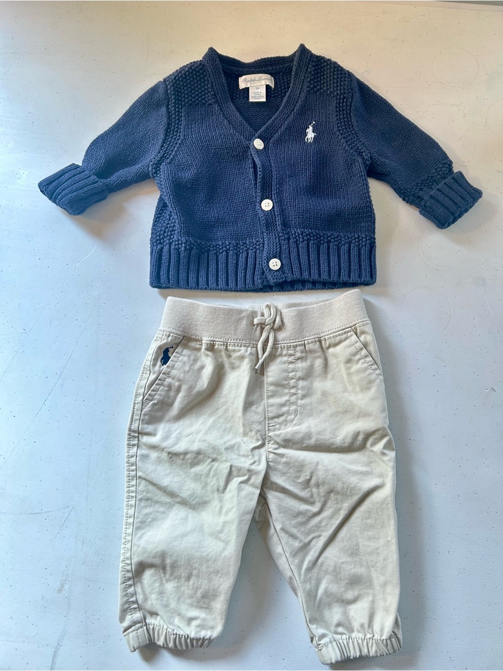 Ralph Lauren Navy Cotton Knit Cardigan & Stretch Chino Pant | 3M